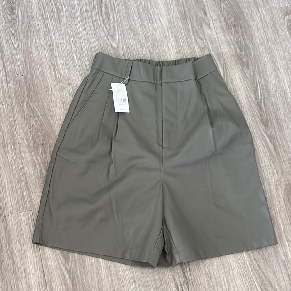 BB Dakota Faux Leather Long Olive Shorts